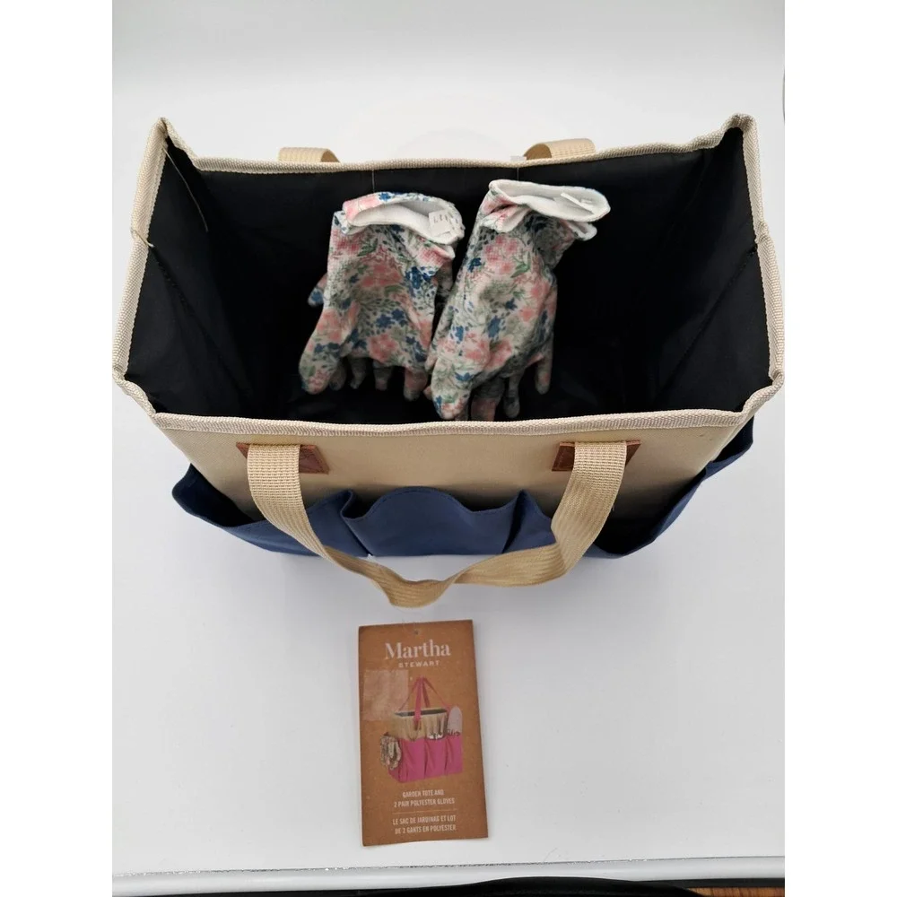 Martha‎ Stewart Garden Tote With 2 Pairs Of Polyester Gloves-NWT